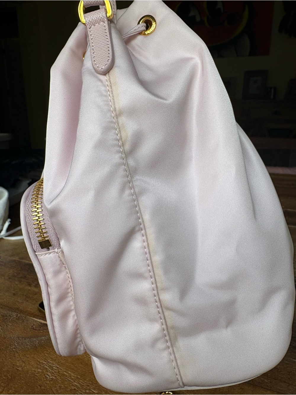 Prada Pale Pink Nylon Drawstring Mini Backpack with Gold Hardware - Picture 12 of 16
